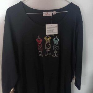 Woman's Quacker Factory black top with dress mannequins NWT 2X